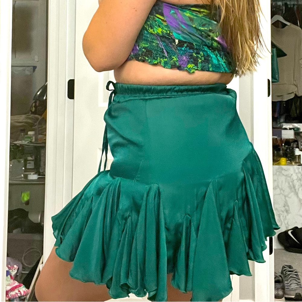 Tiered satin skirt with drawstring